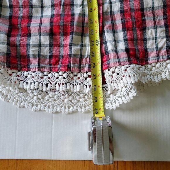 Shyanne Red Flannel Plaid Button Up with Crochet Lace Trim - Picture 12 of 14